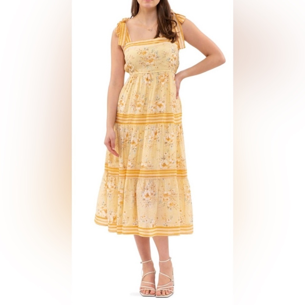 By The River Yellow/Orange Floral Peasant Cottage Tiered Maxi Dress - Sz L - NWT